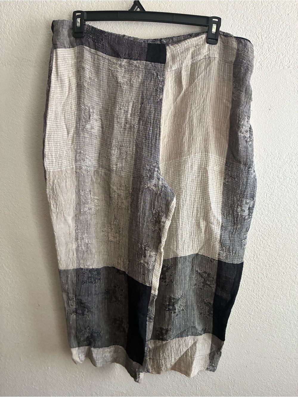Banana Blue Australian Tempest Gauzy Linen Blend Patchwork Neutral Tone Pants XL